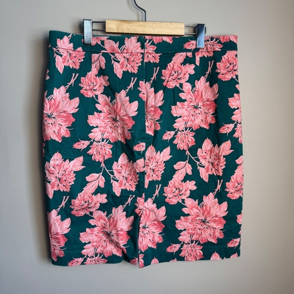 J. Crew Mercantile Women's Floral Print Pencil Skirt Green/Pink Size 14 Lined - Picture 2 of 12